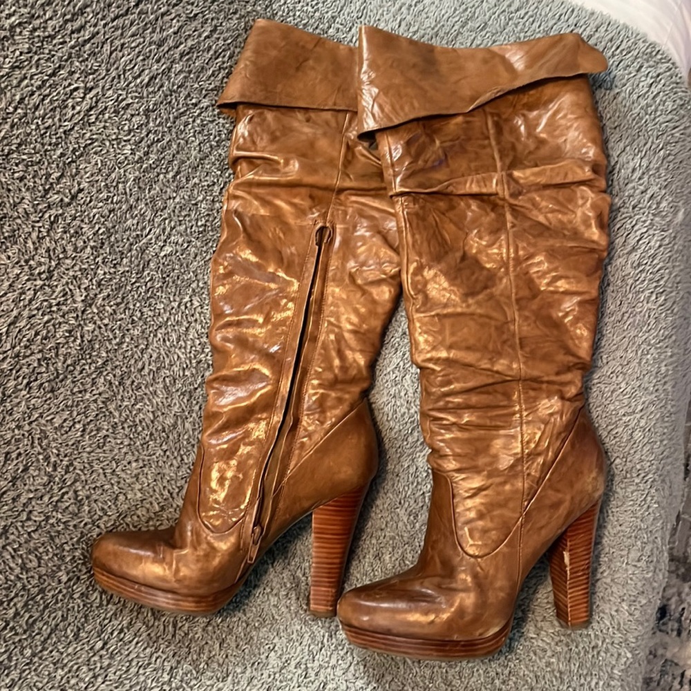 Jessica Simpson high heel knee boots, size 6.5, Tan